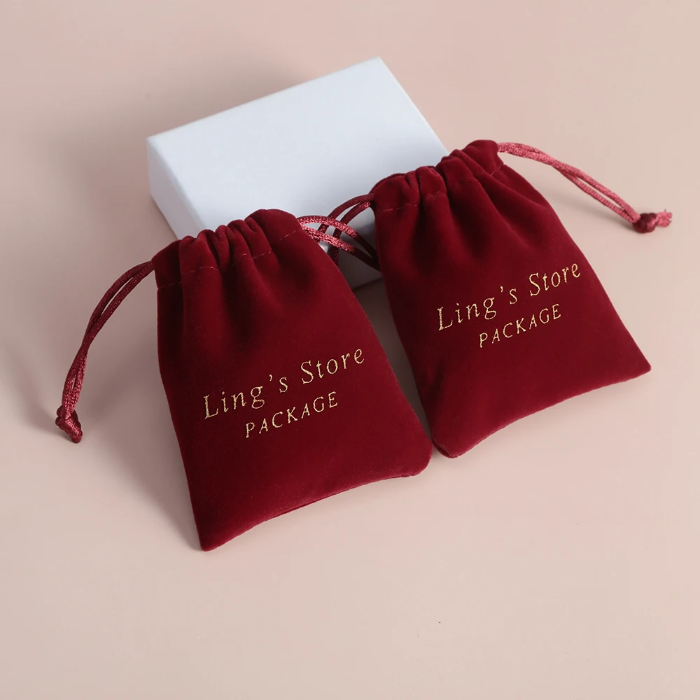 100 Pcs/Lot Custom Logo Brand Velvet Drawstring Small Gift Bag Jewelry Organizer Packaging Pouch Wedding Favors Party Candy Bag