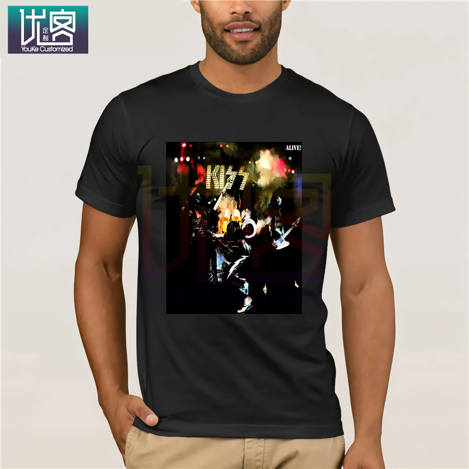 Kiss 1975 Alive! 2020 Summer Men's Short Sleeve T-Shirt Vintage Crew Neck Casual Tees 100% Cotton Clothes T Shirt | Мужская одежда