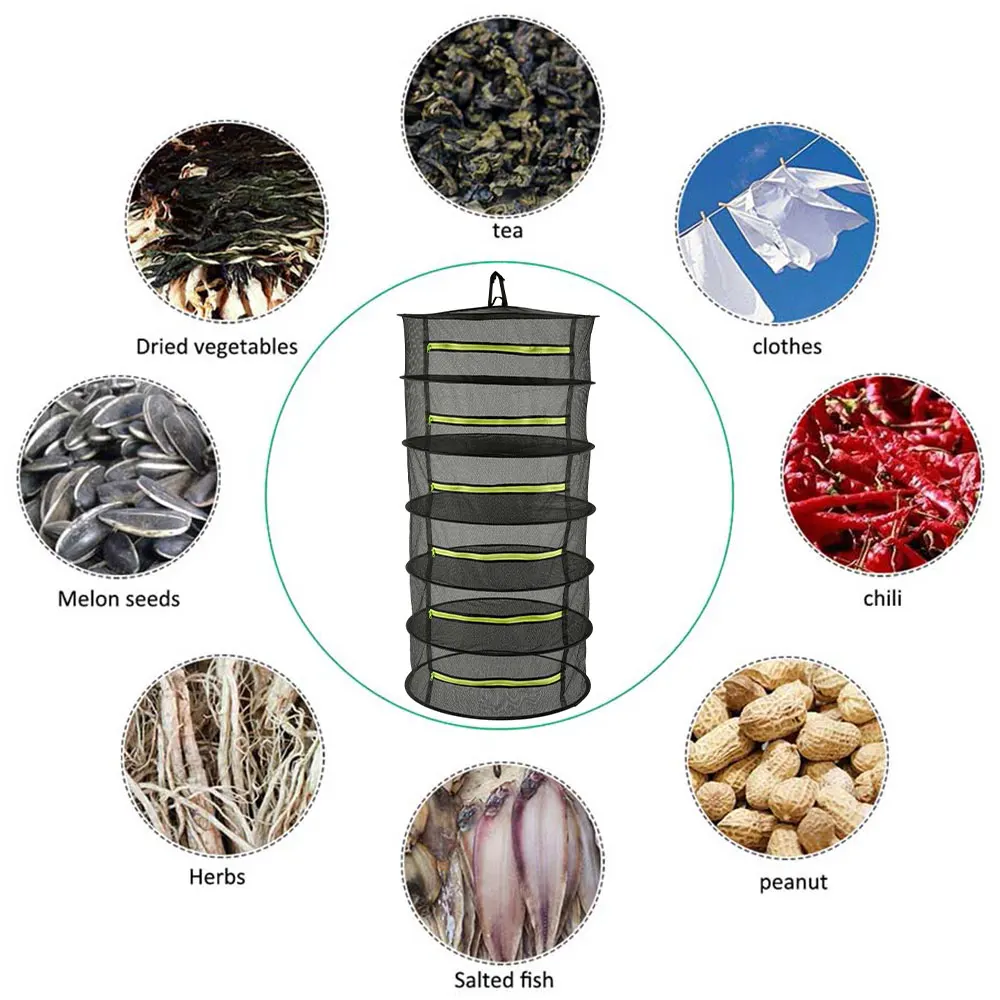 6ти уровневая подвесная корзина с застежкой-молнией Складная сушильная машина сушилка мешок сетки для травы цветы бутоны растения Одежда сушилка