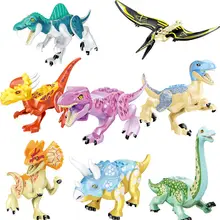 8 sztuk zestaw jurajski dinozaur bloki tyranozaur Rex stegozaur zestawy do budowania zabawek tanie tanio 4-6y 7-12y 12 + y CN (pochodzenie) Kompatybilny z lego Ninjago Unisex Mały klocek do budowania (kompatybilny z Lego) 77037 77001 77021