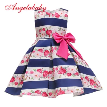 

2020 Summer Girls floral Princess Party Dresses Wedding birthday children clothing Girls Lace Dress Striped Baby girls Dresses