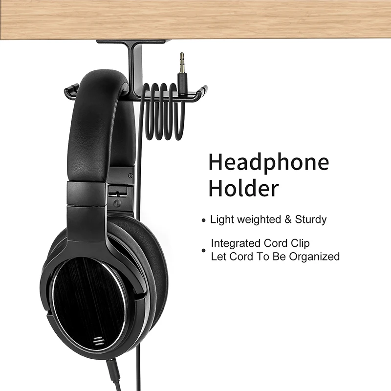 Portable Dual Headphone Mount Under Desk Headset Holder Aluminum Earphone Hanger Hook With Cable Organizer Accessories