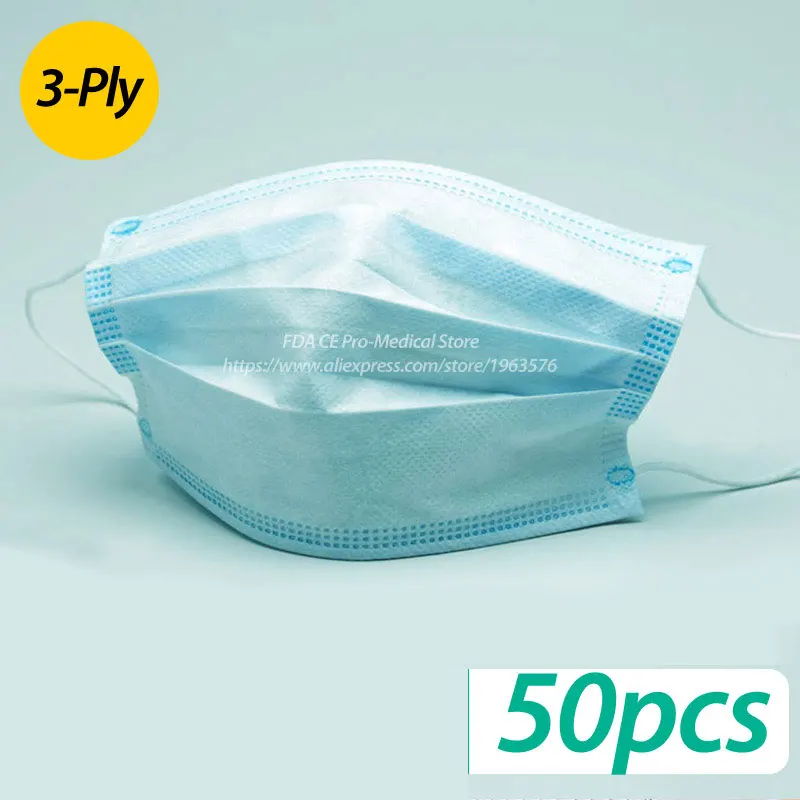 

High Quality 3-Ply Disposable Mask 50 Pcs/Pack pm 2.5 Nonwoven Breathable Single-use 3 Layer Mouth Dust 3ply Face Masks Shields