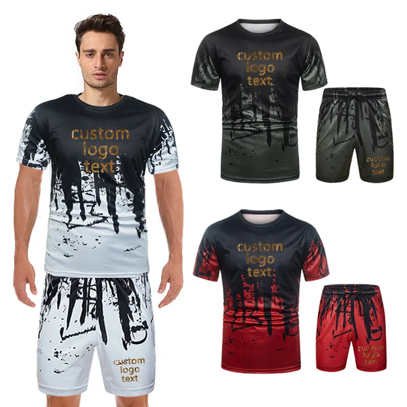 Tracksuit Men 3D Clothing Sportswear 2 Piece Set Fitness Summer Print Round Neck Shorts + t Shirt Men's Suit Custom Your Logo