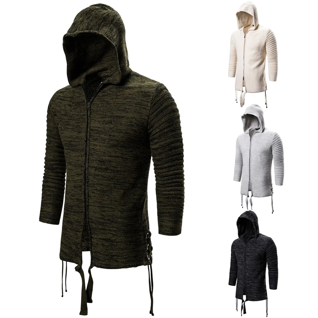 

Knitted Cardigan Men's Jacket 2019 Fashion Body-building Solid Color Men's Sweater with Cap and Zipper Large Size Sweater Men