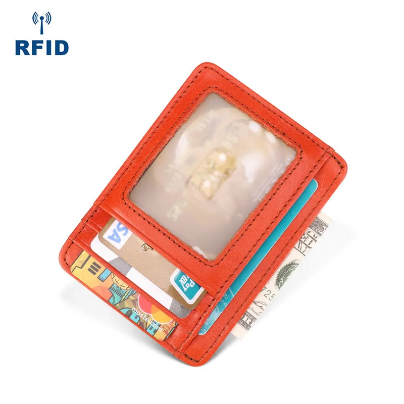 orange card holder GENODERN Натуральная кожа кредитный держатель для Карт RFID держатель для карт s кошелек первый воловья кожа держатель для карт s Чехол подарок для женщин и мужчин - Цвет: orange card holder
