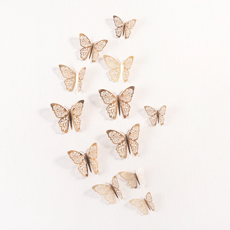 Room Decor Mural with Dot Glue,36pcs（Gold） Butterfly Wall Stickers,Removable 3D Wall Decals Nursery Decor for Living Room,3 Sizes Hollow-Out Butterfly Wall Decor for Bedroom