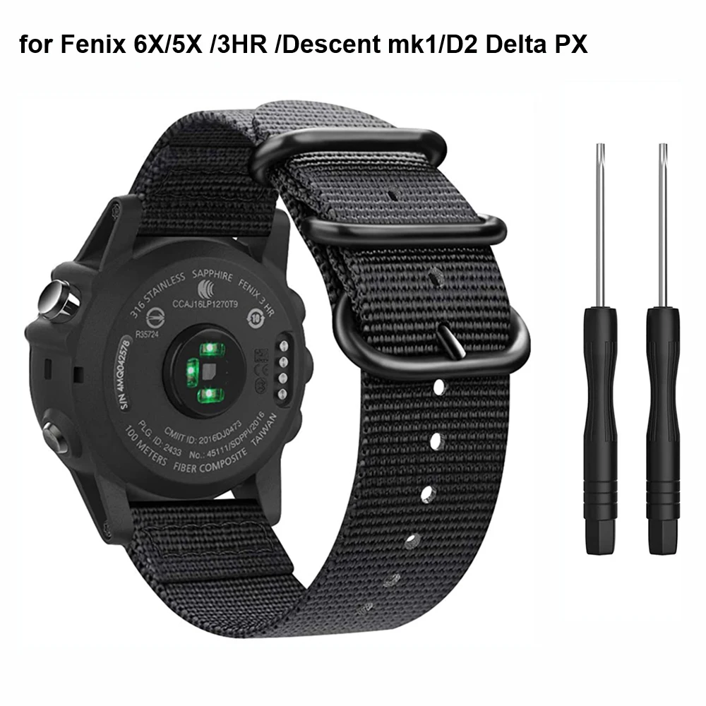 Cinturini In Nylon Intrecciati Compatibili Con Garmin Fenix 6X/Fenix 6X Pro/Fenix 3/Fenix 3 Hr/Fenix 5X/5X Plus/D2 Delta Px/Discesa Mk1