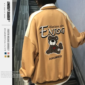 

Women Men's 2020 Streetwear Hiphop Bomber Baseball Jacket Men Cartoon Embroidery Zipper Coat Harajuku Pocket Track Jacket