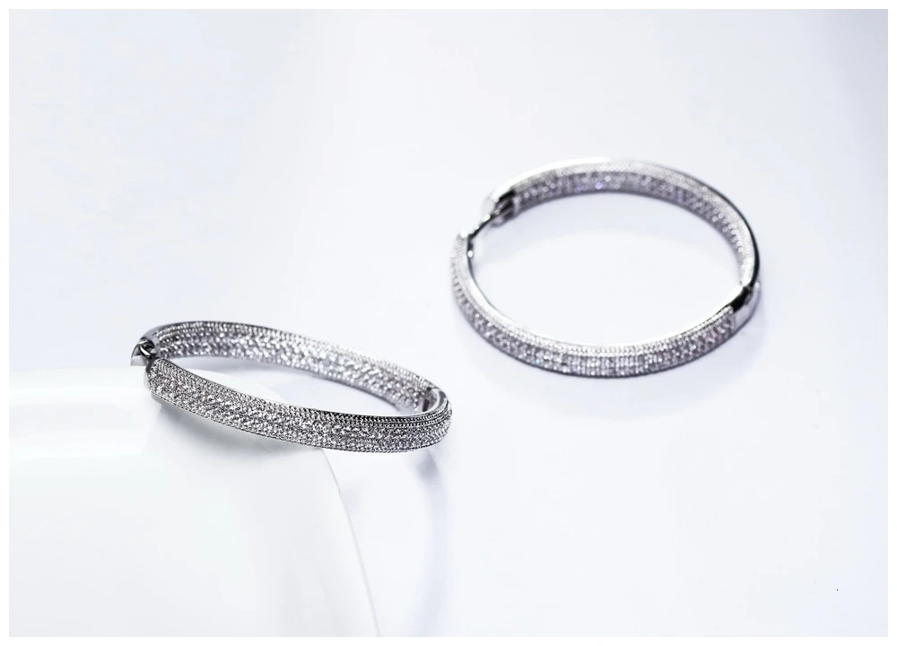 DreamCarnival 1989 Rhodium Color Zirconia Luxury Elegant Classic Hoop Earrings for Women Thin Easy Push In Pin Locks SE23882-WR