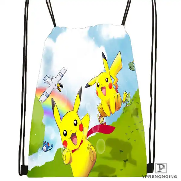 Drawstring Backpack На заказ Pikachu Покемон походная сумка на шнурке милый рюкзак для детей(черная спинка) 31x40 см#180531-04-53 - Цвет: Drawstring Backpack