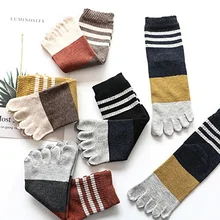 Женские носки с отдельными пятью пальцами ног полосатые толстые теплые Повседневные носки