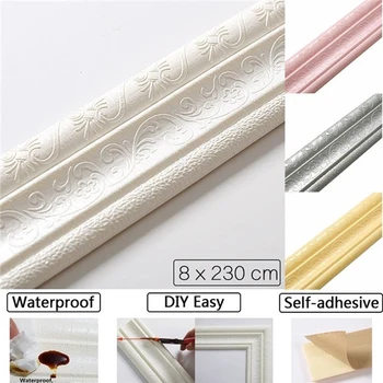 

2.3m Waterproof Border Wall Sticker Top Corner Line Wall Edge Strip Wall Waist Line Sticker Tiles Wallpaper Border 3D Wall Decor
