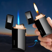 Зажигалка с двумя пламенями, газовая зажигалка, турбо зажигалка, аксессуары для курения, гаджеты для мужчин, креативные электронные зажигалки