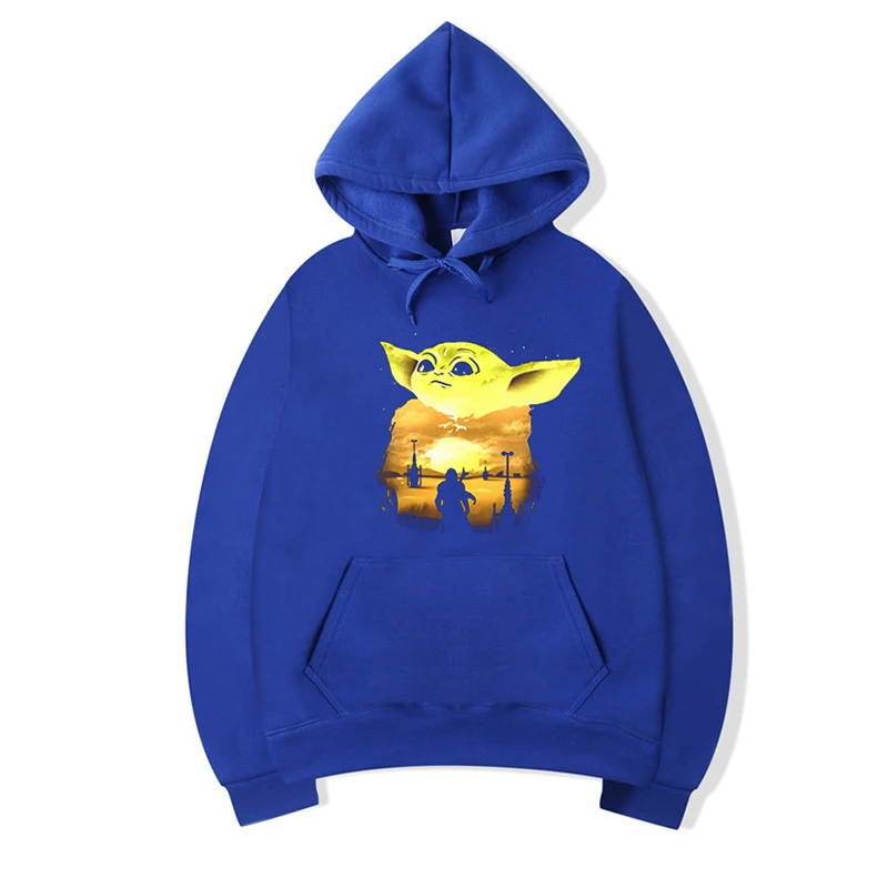 

Olevo Cute Star War Yoda Baby Printed Men Hoodies Hip Hop Streetwear Harajuku Hooded Pullover Plush Thick Large Size Sweatshirts
