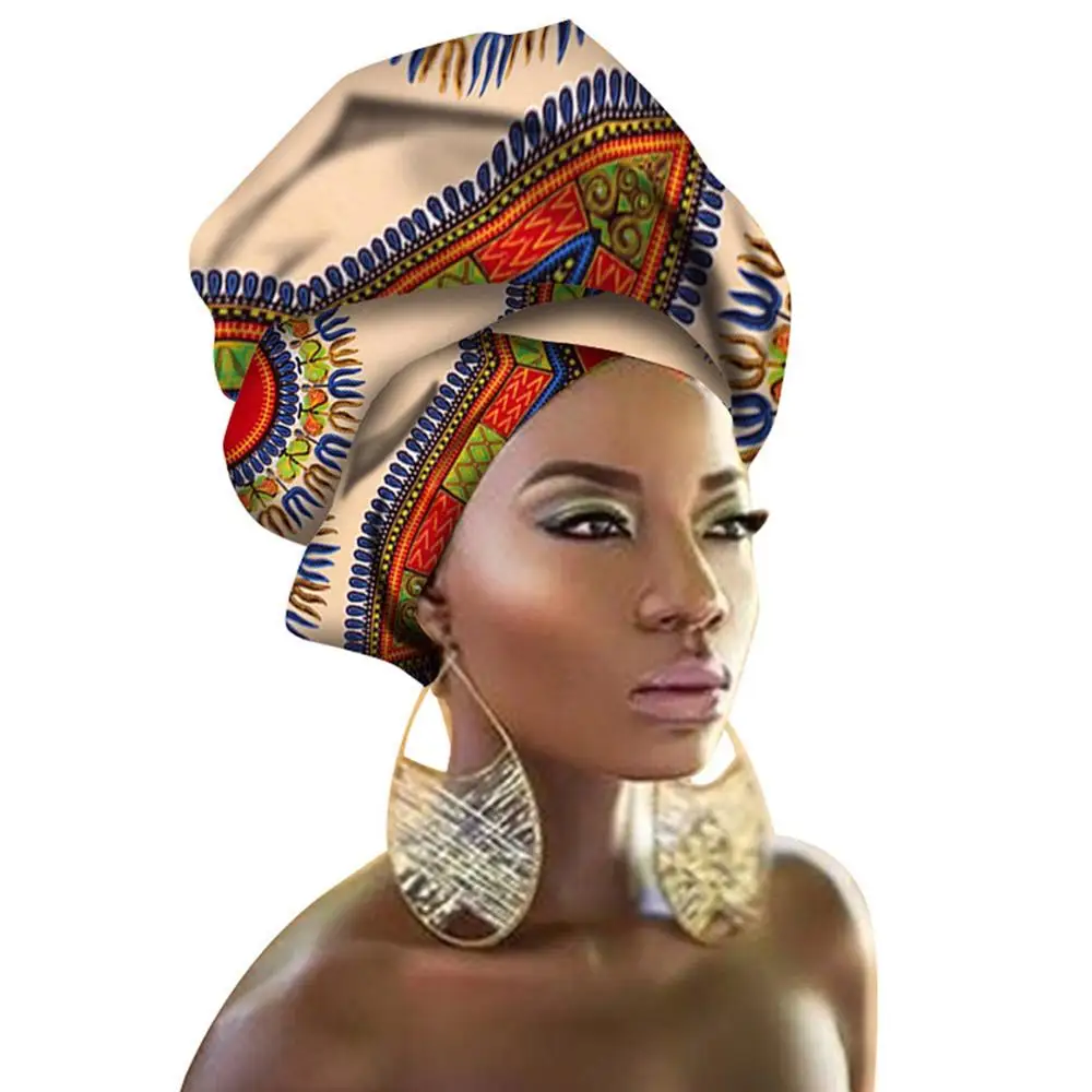 African Women Print Cotton Turban Headband Hair Strap African Multicolor Head Wraps Batik Dyeing Tribal Printed Headscarf