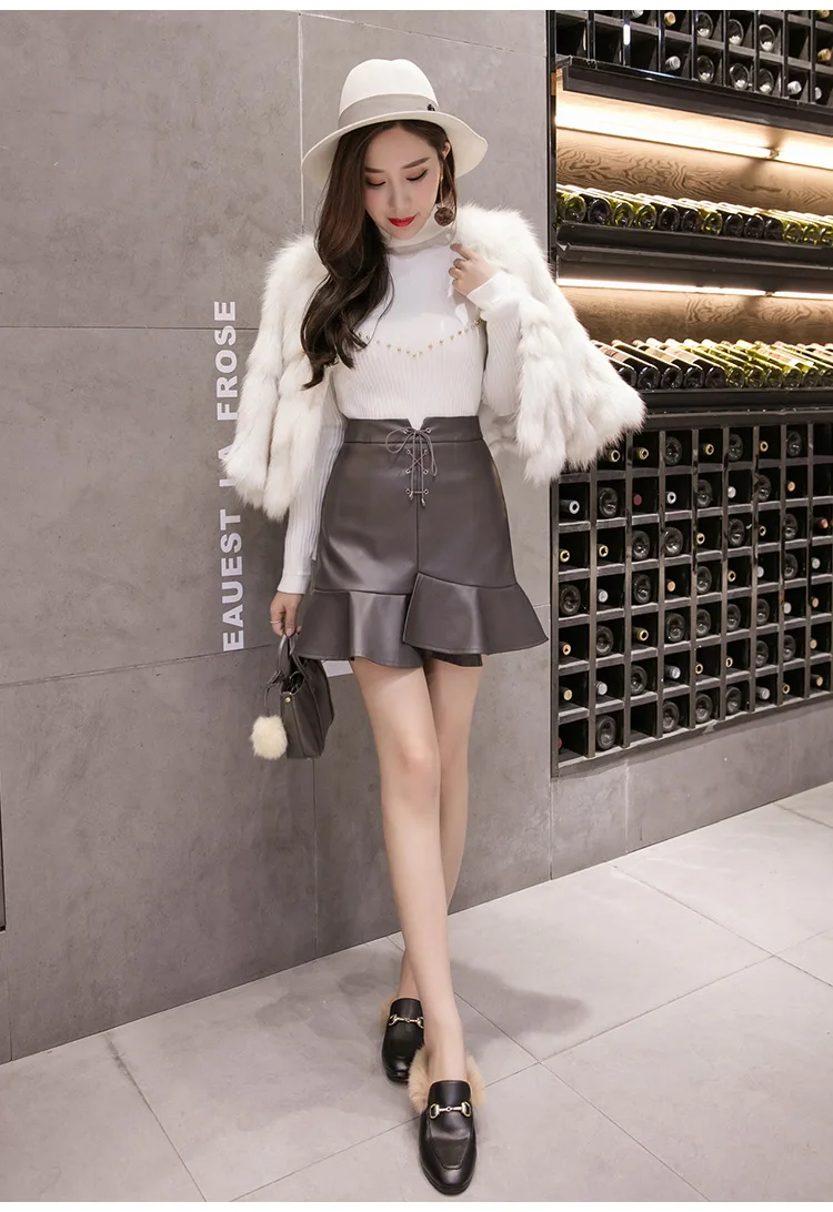 women's skirt Sexy lace up split irregular ruffle female skirt mini short empire bodycon fishtail DV976