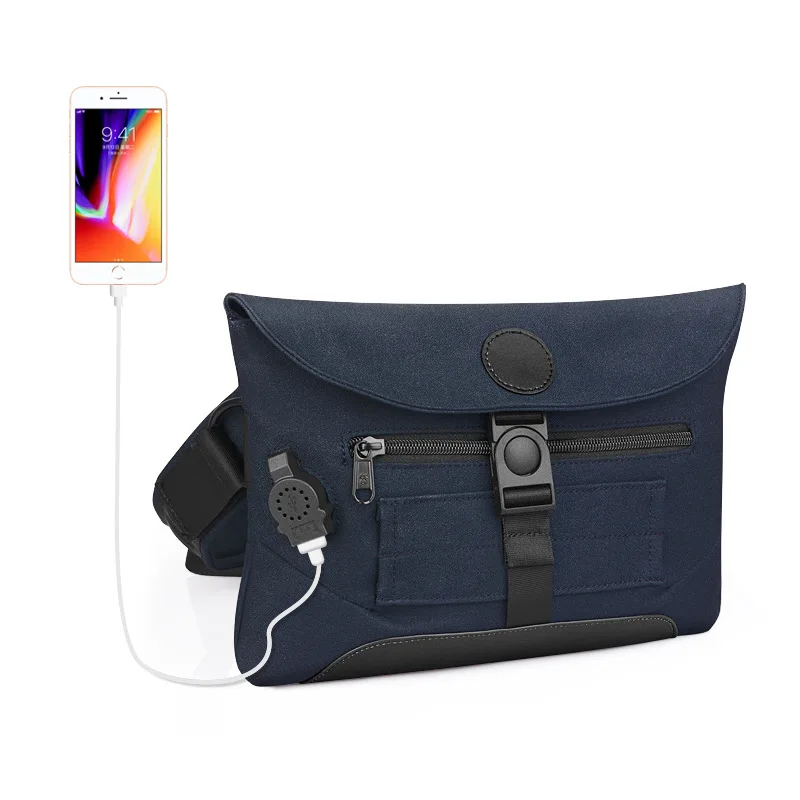 9,7 дюймов iPad планшет usb зарядка Мужская нагрудная Сумка Многофункциональная водоотталкивающая нейлоновая Повседневная модная маленькая сумка на плечо для мужчин - Цвет: Синий