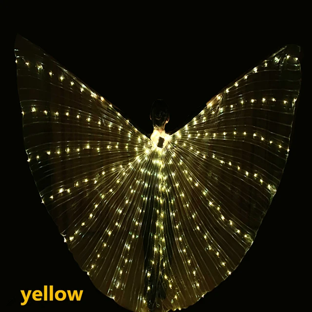 Belly led dance wings Isis wings led glow belly dance gadgets wings costume butterfly wings adult with adult children's sticks Yellow