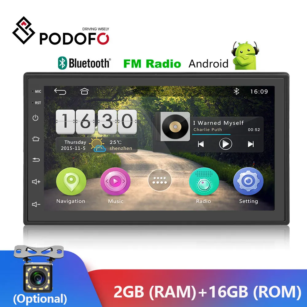 Podofo 2.5D Android Univer 2 Din Автомобильный мультимедийный MP5 плеер радио GPS Bluetooth WI FI Авто Радио 7 ''сенсорный Экран