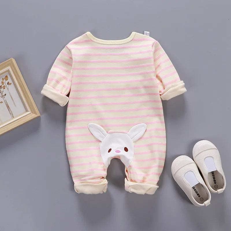 

ZWF244 Baby Boys Girls Rompers Spring Summer Long Sleeve Cute Striped Cartoon Print Jumpsuit Toddler Playsuit Infant Clothing