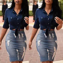 Сексуальные женские джинсовые юбки с высокой талией, стильная Сексуальная уличная одежда, прямые юбки-карандаш для женщин