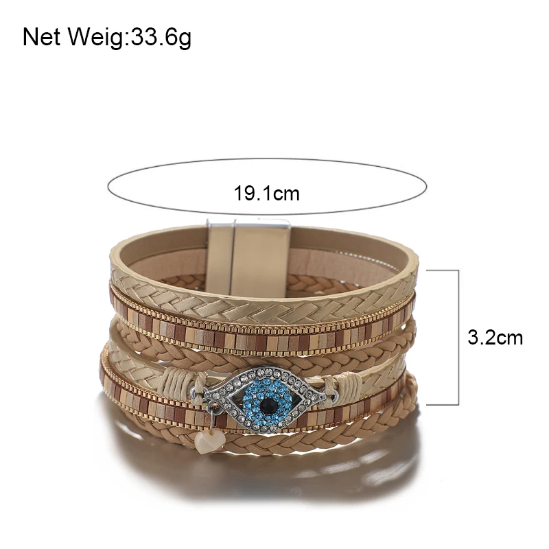 Amorcome синий Стразы Турецкий Дурной глаз кожаные браслеты из нержавеющей стали для