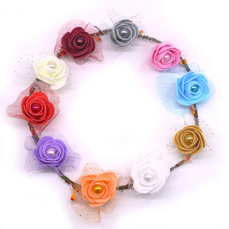 12pcs/lot 3cm Foam Mini Roses Pearl Bead Rose Artificial Flowers DIY Crafts for Wedding Decoration Bouquet Scrapbooking Supplies