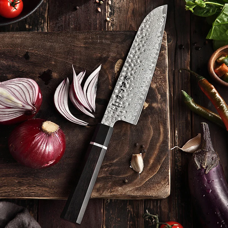 Hezhen 7 Inch Santoku Knife High Carbon Damascus Steel Cleaver Knife High Quality Premium Ebony Wood Buffalo Horn Handle Kitchen Knives Aliexpress