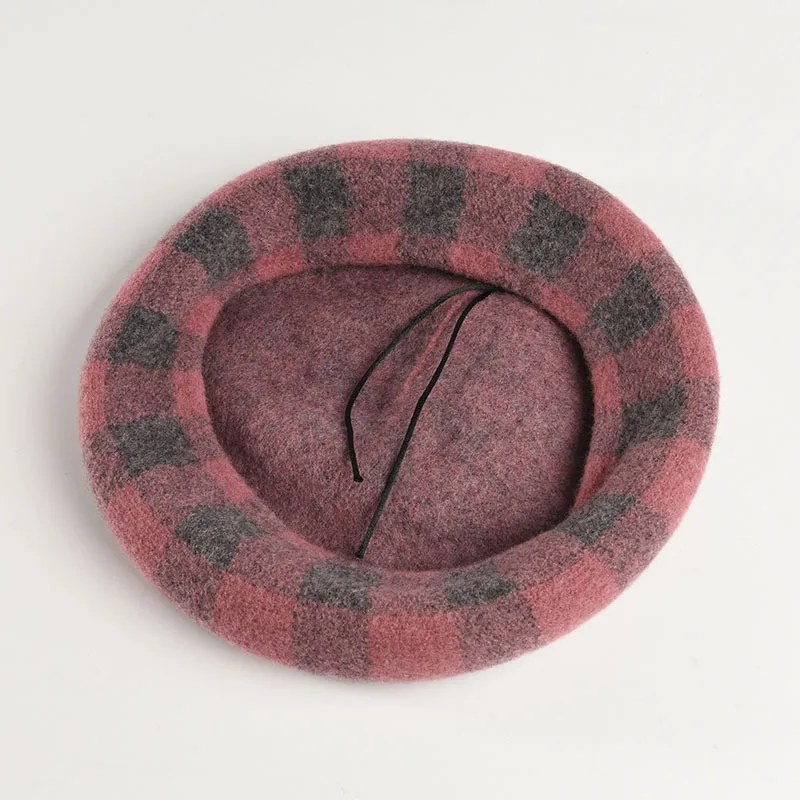 Женские шерстяные береты, 9 цветов, высокое качество, Женская корейская мода, дикая Удобная Ретро решетка, Студенческая простая теплая шапка с тыквой