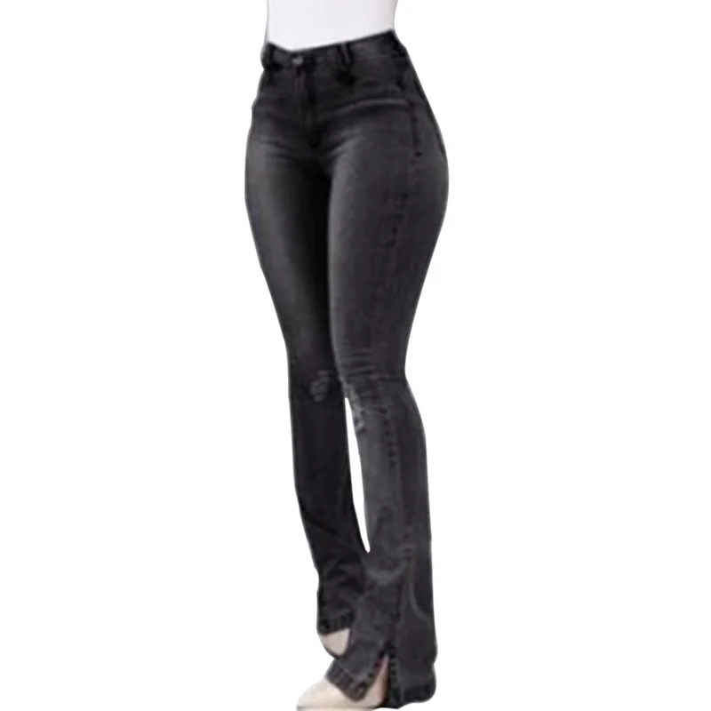 CALOFE, Новые однотонные расклешенные джинсы с высокой талией, облегающие, джинсовые, синие, женские джинсы, пуш-ап, высокая талия, длинные расклешенные штаны, обтягивающие, Mujer - Цвет: color 1