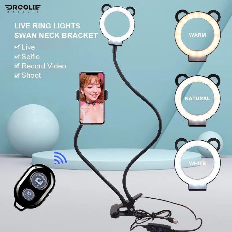 

DROCLIE LED Ring Light Fill Lazy Bracket Reading Bedside Selfie 3 Colors
