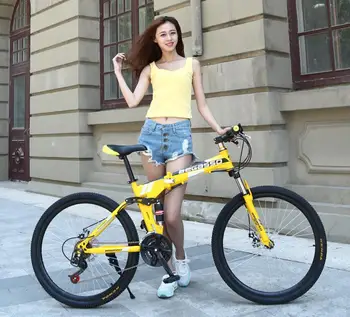 

Folding Mountain Bike 24/26inch 21 Speed Double Damping Bicycle Double Disc Brakes Mountain Bike Absorbers Bicycle Snow Fat Bike