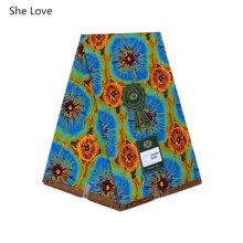 She Love 1 ярд полиэстер Воск Печать Ткань Анкара настоящий воск синий цветочный дизайн Африканский Ткань для вечерние платья Diy Швейные материалы