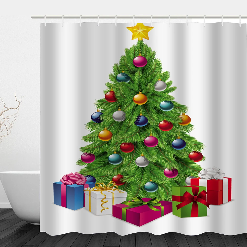 Digital Polyester Fabrics Printing Nordic Style Home Decor Waterproof Shower Christmas Curtain - Цвет: style 3