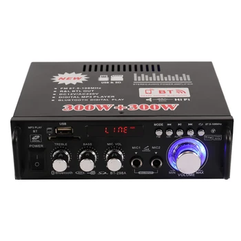 

Portable 600W Power Amplifier Mini 2CH Audio Amplifier 12V/ 220V LCD Display HiFi Audio Stereo Bluetooth FM Radio for Car Home