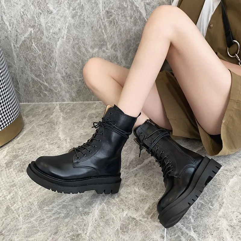 boots women 2020 new autumn fashion single boots British style thick bottom breathable boots women's handsome short boots