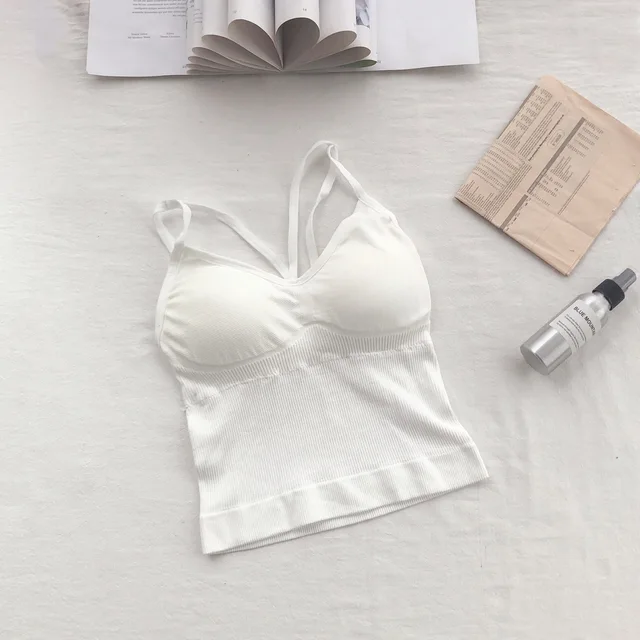 Women Cotton Underwear Push Up Bra Sexy Top Women Suspender Tank Up Fashion Solid Color Lingerie Female Soft Top Brassreie white
