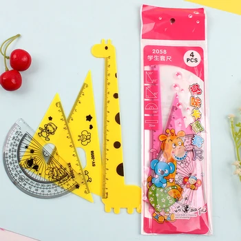 

1set Creative Cartoon Ruler Cute Giraffe Art Drawing Ruler Primary School Students Learning Stationery Award Student Four Sets