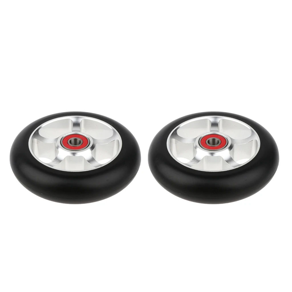 2 pcs Replacement 100mm Push/Kick/Stunt Scooter Wheels with Bearings & Bushings