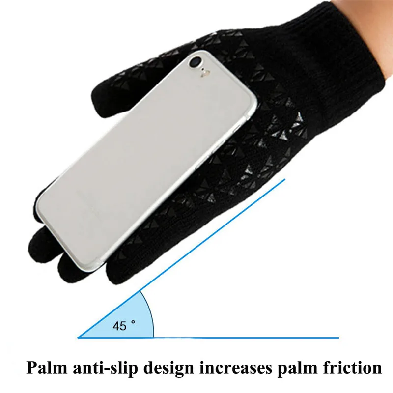 Мужские вязаные перчатки с сенсорным экраном на осень и зиму, мужские перчатки высокого качества, тонкие бархатные однотонные теплые варежки, деловые перчатки