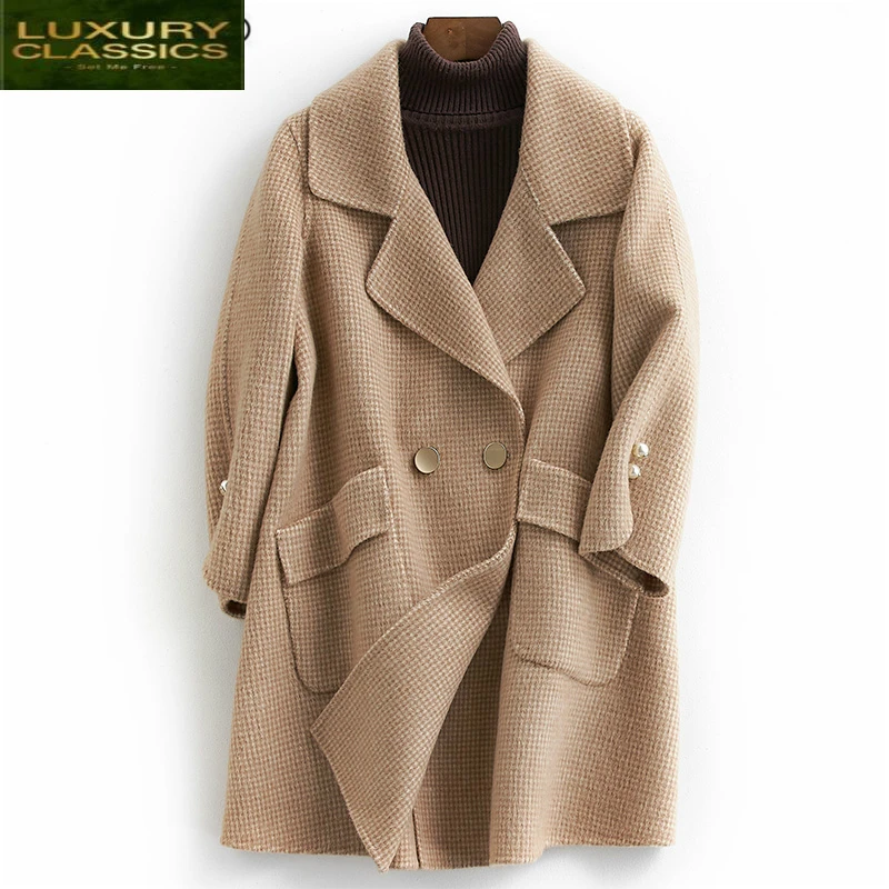 

Autumn Women Winter Coats Wool Coat Female Sided Woolen Clothes Spring Plaid Jackets Abrigos Mujer Invierno 2021 LWL1318