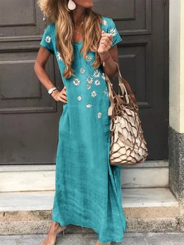 

Daisy Vacation Dress Short Sleeve Long Beach Dress Swim Set Cover Up Womens Tunic Trajes De Ba O De Las Mujeres 2020 Beach Wear