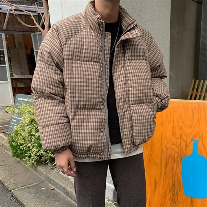 

2019 Winter Japanese-style Retro Loose-Fit Stand Collar Plaid down Coat Korean-style Casual Fashion And Personality Laziness-Sty