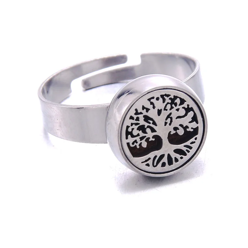 Кольцо с диффузором Древо жизни регулируемое ароматерапия из нержавеющей стали |