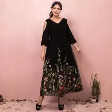 Платье для выпускного вечера элегантное черное с v-образным вырезом А-силуэт с длинными рукавами длиной до щиколотки с молнией сзади Вечерние платья на заказ