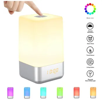 

RGB LED Wake-up Light Sunrise And Sunset Analog Alarm Clock 7 Color Atmosphere Smart Snooze Function Bedside Night Light