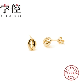 

BOAKO 925 Sterling Silver INS wind shell Stud Earrings For Women Pendientes Jewelry Brincos Gold Earrings