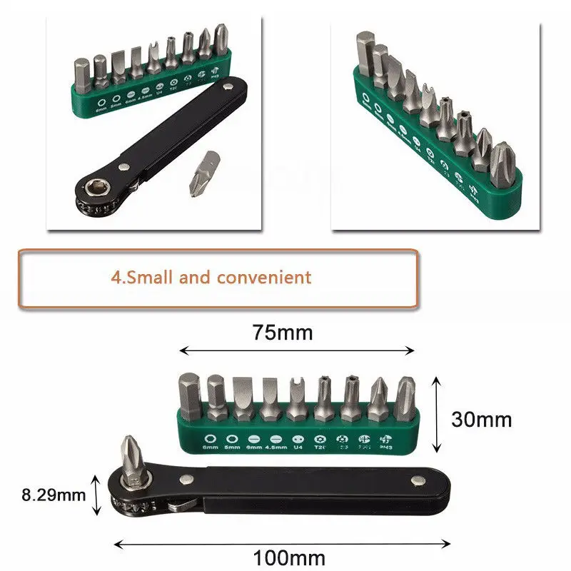 Right Angle Screw Driver Set Ratcheting 10pc Offset Screwdriver Hex Bit F