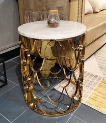 Table d'appoint pour canapé, forme ronde, en marbre et acier inoxydable, pour maison, hôtel, salon, chambre à coucher, balcon, 100% 